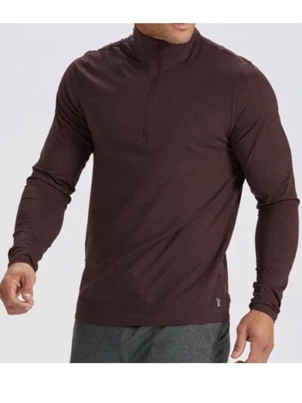 Vuori Men’s Ease Performance Half Zip Long Sleeve Shirt in a dark plum Small